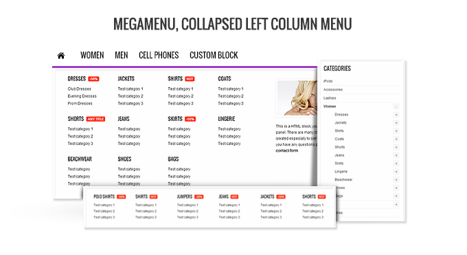 Megamenu, collapsed left column menu presence